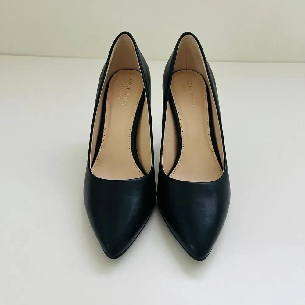 COLE HAAN Brand Bow Black Leather Pointed Toe Stiletto Heels Pumps - US 6.5